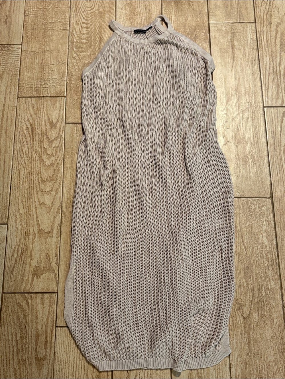 Sleeveless Open-Knit Midi Dress in Light Beige